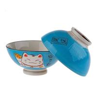 lachineuse - 2 Bols à Soupe ou à Ramen - Design Maneki Neko - Colori Bleu - Bols Multi-Usage - Porcelaine - Décoration Japonaise - Idée Cadeau Japon Asie