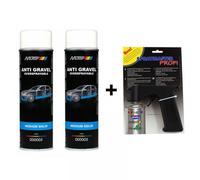 2 Bombes De Peinture Anti Gravillons Blanc Motip Avec Pistolet Pour Bombe Aérosol