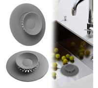 2 Bouchon Baignoire Silicone avec Pression et Filtre à Cheveux Bouchons de Vidange Bouchon Evier Universel Adaptés aux éviers, Baignoires et éViers de Cuisine (Gris)