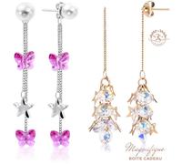 2 Boucles d'Oreilles avec Cristal Autrichien Baignées dans l'Or Rose et Blanc. Marque 2SPLENDID®. Boîte cadeau offerte