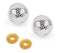 2 boules d'acupression magnétiques avec 2 anneaux de massage, boule de massage pour les mains, boule de massage ABS, petit masseur pour les mains, boule de massage pour les mains en argent.
