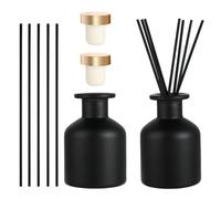 2 Bouteilles Diffuseur - Bouteilles Diffuseur en Verre - avec 12 Bâtonnets et Bouchon - pour Parfum d’Ambiance et Aromathérapie - Idéal pour Maison, Bureau, Rechange DIY (Noir)