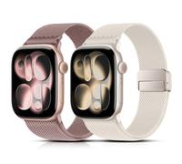 2 Bracelets Compatible avec Apple Watch 40 mm 41 mm 42 mm, Bracelets Élastiques en Nylon Tissé avec Boucle Magnétique pour Apple Watch Series Ultra/SE/11/10/9/8/7/6 (Stellaire/Violet fumé)