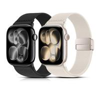 2 Bracelets Compatible avec Apple Watch 40 mm 41 mm 42 mm, Bracelets Élastiques en Nylon Tissé avec Boucle Magnétique pour Apple Watch Series Ultra/SE/11/10/9/8/7/6 (Noir/Stellaire)