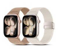 2 Bracelets Compatible avec Apple Watch 40 mm 41 mm 42 mm, Bracelets Élastiques en Nylon Tissé avec Boucle Magnétique pour Apple Watch Series Ultra/SE/11/10/9/8/7/6 (Stellaire/Rose poussière)