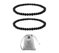 2 Bracelets Perlés Noirs, 1 Sac À Bijoux, Bracelet Perlé Simple, Bracelet Perlé En Pierres Précieuses, Bracelet Élastique, Cadeau Bijoux