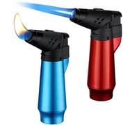 2 Briquets Tempêtes, Briquet Gaz Rechargeable, Jet Flamme Briquet Tempete avec Verrouillage de Sécurité Flamme Réglable pour Cuisine, Barbecue, Camping, Extérieur (Butane Non Inclus) (Rouge+Bleu)