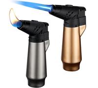 2 Briquets Tempêtes, Briquet Gaz Rechargeable, Jet Flamme Briquet Tempete avec Verrouillage de Sécurité Flamme Réglable pour Cuisine, Barbecue, Camping, Extérieur (Butane Non Inclus) (Or+Argent)