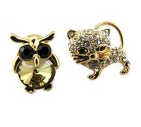 2 broches pin's 'Chouette & Chat' doré - chat 20x20 mm chouette 18x12 mm [P8130]