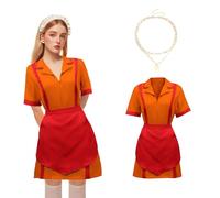 2 Broke Girls Costume, Robe de Carnaval Costume de Caroline & Max Déguisement Carnaval Femme Serveuse Costume avec Tablier Colliers pour Femmes Carnaval Cosplay Fête à thème (XL)