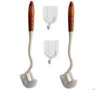 2 brosses à toilette à manche long, brosse de toilette à manche en bois, brosse de nettoyage incurvée à design angulaire, pour un nettoyage en profondeur