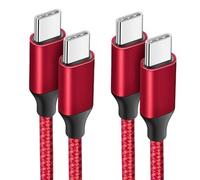 2 Câble USB-C vers USB-C pour OPPO Reno 8 Pro Find X3 X5 Lite A16 A53 A53S A54 A94 - Nylon Renforcé 1 Mètre Rouge - E.F.Connection