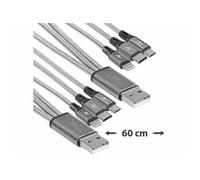 Callstel 2 câbles de chargement 3 en 1 Micro-USB / USB-C / Lightning - 60 cm