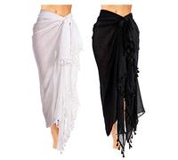 2 Cache-Maillots de Plage Sarongs Longs à Batik Paréo à Gland (Noir, Blanc, XL)