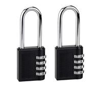 2 Cadenas à Code, cadenas code 4 Chiffres, Antivol Sécurisé Imperméable pour Valises Avion, Casiers Scolaires, Portails et Établissements Sportifs, Anse Longue Renforcée en Alliage de Zinc (Noir)