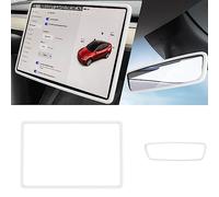 2 cadres de protection en silicone d'écran et de rétroviseur pour Tesla Model 3 2024 Highland et Model Y 2025 Juniper. (Blanc)