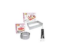 2 cadres pâtisserie extensibles cercle & rectangle + stylo glaçage noir