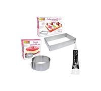 2 cadres pâtisserie extensibles cercle & rectangle + Stylo glaçage noir