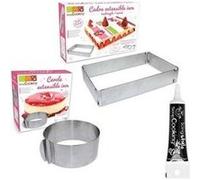 2 cadres pâtisserie extensibles cercle & rectangle + stylo glaçage noir Noir G