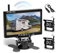 [2 Caméra Avant et Arrière] Caméra de Recul avec écran Moniteur LCD 7 Pouces, IP68 étanche,18IR Vision Nocturne, Câble Aviation pour Camion/Remorque/Bus/Camping Car (12V-24V) Camera de Recul Double