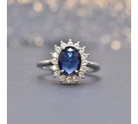 2 carats Bague de fiançailles/mariage royale élégante et dans le style de la princesse Diana, saphir bleu royal, pierre principale de 1 carat dans une riche couleur bleu royal, convient pour les fianç