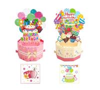 2 Cartes De Voeux De Joyeux Anniversaire, Beaux Ornements Drôles, Caricatures Mignonnes, Cadeaux Créatifs 3D De Fête D'Anniversaire.