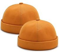 2 Casquettes Docker sans Visière pour Hommes et Femmes - Bonnet Marin Rétro en Coton avec Bord Roulé Chapeau Brimless Travailleur Jaune