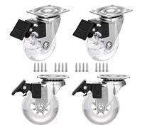 2" Caster Wheels Set of 4, Heavy Duty Casters with Brake, Crystal Clear Swivel Plate Castors, No Noise Locking Casters with Transparent Polyurethane (PU) Wheels