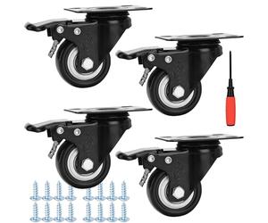2" Caster Wheels Set of 4 Heavy Duty Casters with Brake No Noise Locking Wheels Swivel Plate Castors Non Marking Black Castor Wheels for Cart Furniture Workbench Pack 4