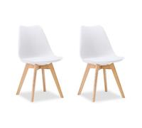 Homestyle4u 3341 Lot de 2 chaises de salle à manger, en plastique, avec pieds en bois, design moderne, style scandinave, blanches