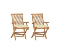 Vidaxl Chaises De Jardin 2 Pcs Avec Coussins Blanc Crème Teck Massif Blanc
