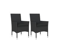 vidaXL Lot de 2 chaises de jardin noires en résine tressée avec coussins, accoudoirs et dossier