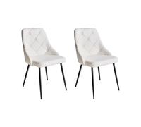 2 Chaises de Salle à Manger avec Pieds en Acier Noir et Dossier Boutonné en Cuir