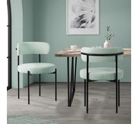 Lot de 2 chaises de cuisine rond en tissu teddy vert avec dossier pied en acier