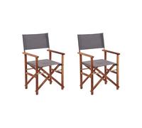 2 Chaises Fauteuils Metteur en Scène Pliantes en Bois Acacia Naturel avec Accoudoirs et Assise Gris pour Jardin Extérieur Boho