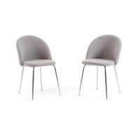2 Chaises SARA TEDDY fauteuils rembourrées en tissu peluche pour Cuisine ou Salle à Manger, Pieds en métal (Gris clair/Argent)