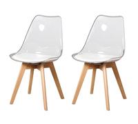 2 Chaises Tulipes Salle à Manger Scandinaves BM Home Salle de Bureau, Pieds Bois de Hêtre Massif, Transparente, Assise Blanche