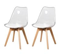 2 Chaises Tulipes Salle à Manger Scandinaves BM Home Salle de Bureau, Pieds Bois de Hêtre Massif, Transparente, Assise Blanche