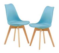 2 Chaises Tulipes Salle à Manger Scandinaves BM Home Salle de Bureau, Pieds en Bois de Hêtre Massif, Bleues