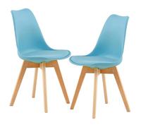 2 Chaises Tulipes Salle à Manger Scandinaves Bm Home Salle de Bureau, Pieds en Bois de Hêtre Massif, BLEUES