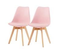 2 Chaises Tulipes Salle à Manger Scandinaves BM Home Salle de Bureau, Pieds en Bois de Hêtre Massif, Colorie Rose