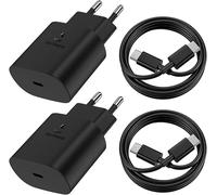 2 Chargeur Rapide 25W + 2 Câble USB-C 1M pour Samsung Galaxy A17 A07 A16 A36 A56 - Noir - EFConnection