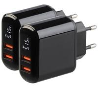 2 chargeurs secteur USB 2 ports 18 W avec écran - coloris noir [revolt]