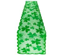 2 Chemin de Table de la Saint-Patrick,Saint-Patrick Motif Trèfle Vert Nappe en Polyester Trèfle Décoration de Table Brodée en Dentelle pour Fête Irlandaise