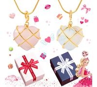 2 Collier De Quartz Rose, Collier en Diamant Cœur pour Femmes Filles avec Pierre Naturelle Bijoux Petit Cadeau Enveloppé Pendentif en Forme de Cœur Barbie Collier Château de Diamant Collier Coeur