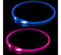 2 colliers LED pour chiens, recharge USB, imperméables, coupables, pour petits chiens, moyens et grands, rose+bleu