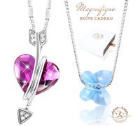 2 Colliers Ornés de Cristal Autrichien Baignés dans l'Or Blanc. 2SPLENDID®. 2 pour le prix d'1. Boîte cadeau offerte. Cadeau Noël