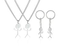 2 Colliers Stickman, 2 Porte-Clés Stickman, Bijoux Personnalisés, Colliers Stickman De Dessin Animé, Colliers Graffitis Intéressants, Cadeaux Pour Couples Et Amitié
