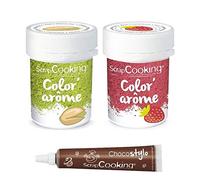 2 colorants alimentaires arômes fraise et pistache + Stylo chocolat