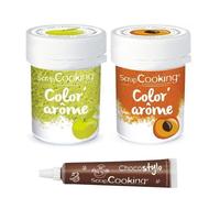 2 colorants alimentaires aux arômes de pomme & abricot + Stylo chocolat